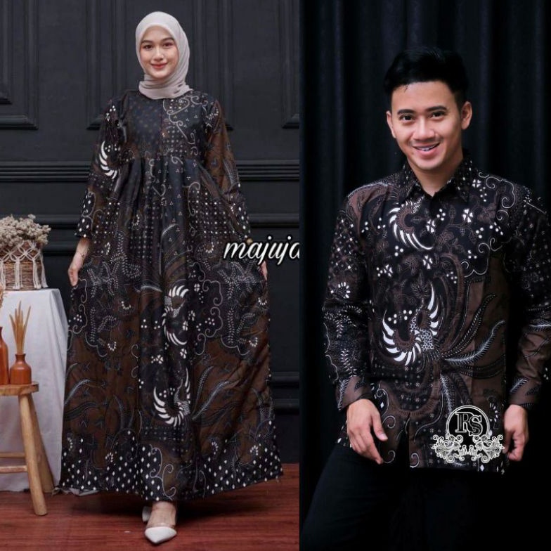 Murah Meriah Batik Couple  Baju Batik Couple Kemeja Panjang Gamis Maxi Tali Samping Motif Lemah tele