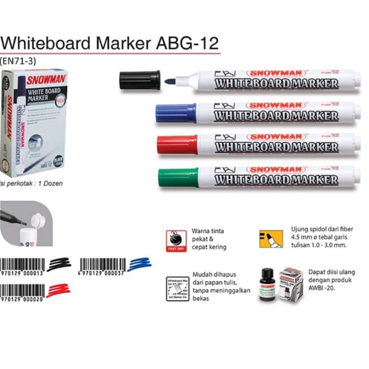 

KODE Y47R Spidol Whiteboard Marker Snowman ABG 12 1pak12pcs