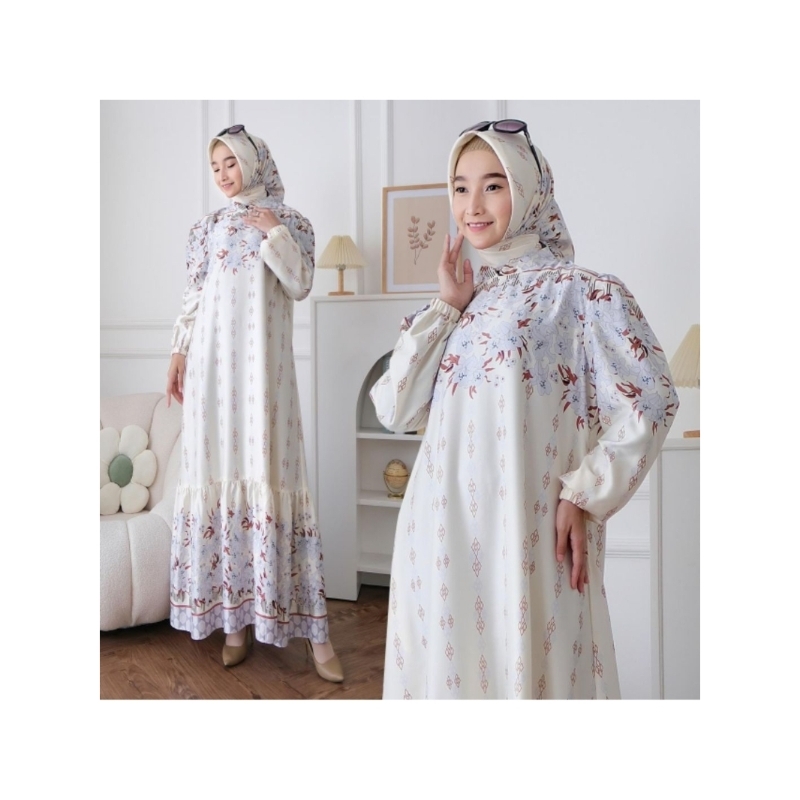 Satu Set Hijab Gamis Dior Silk Premium Motif / Gamis Dior Silk