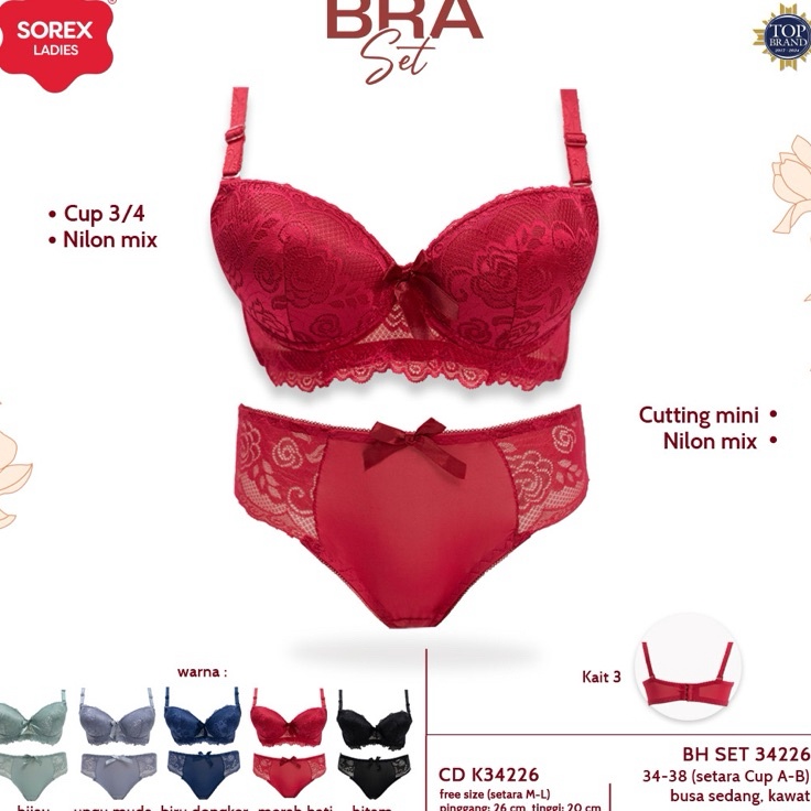 Terlaris Bh set  Bra setelan  Cd SOREX 34226 Pakai kawat dan busa sedang