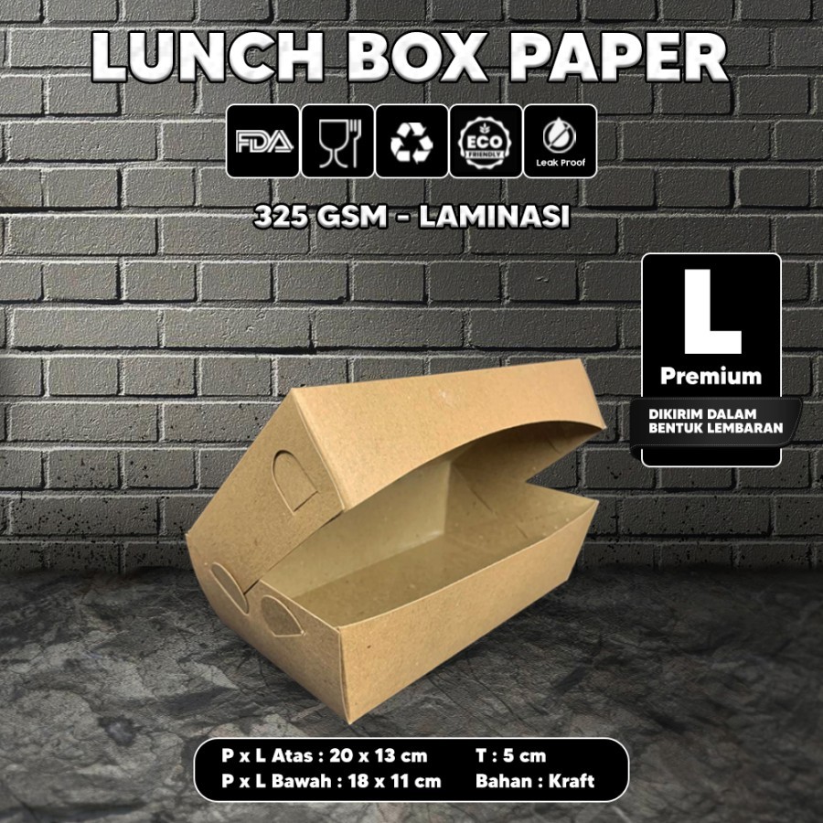 Paper Lunch Box Ukuran (L-Premium  325 Gsm ) Bahan Kraft Coklat Laminasi