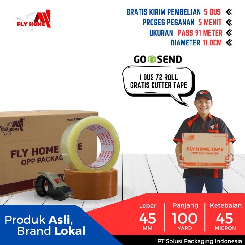 

KODE H35R FLYHOME Lakban bening coklat 1yard 91METER 2inci 45x1 yard 1 dus grosir 72Rolls jumbo INSTAN