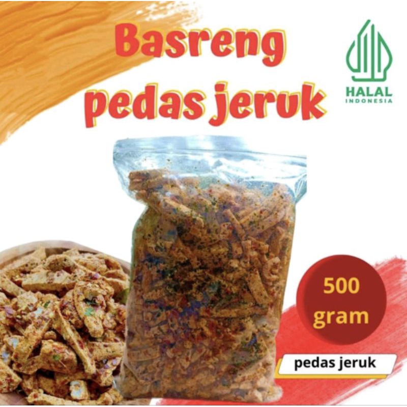 

BASRENG PEDAS DAUN JERUK 500 GRAM / BASRENG BUMBU PEDAS MEDOK/ SNACK PEDAS BASRENG DAUN JERUK 500 GRAM