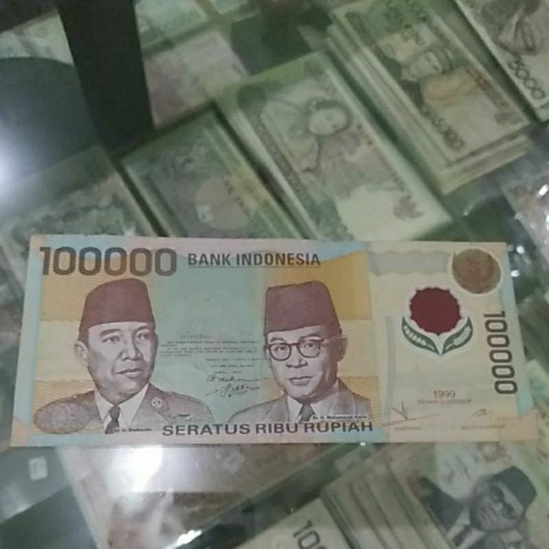 uang kuno 100000 soekarno hatta polimer 1999 asli bekas edar