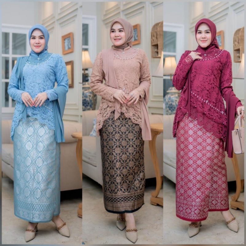 NEW SET KEBAYA TUNIK NAHLA/KEBAYA SELENDANG/SETELAN KEBAYA PESTA WISUDA LAMARAN