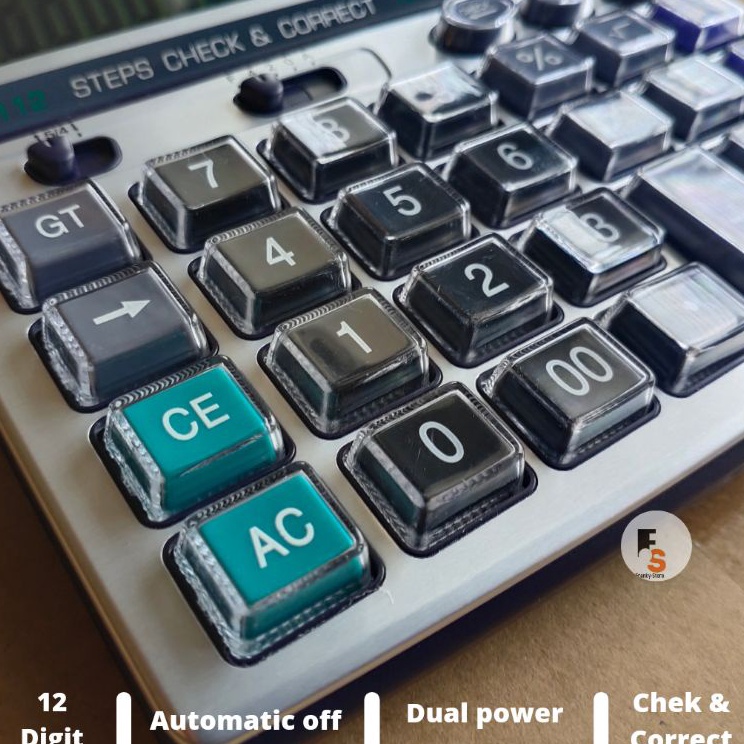 

Kreatif Kalkulator Calculator Dekstop Meja Dagang 12 Digit Tombol Transparan Mika Awet Bagus Layar Terang Angka Besar Fitur Chek Ulang