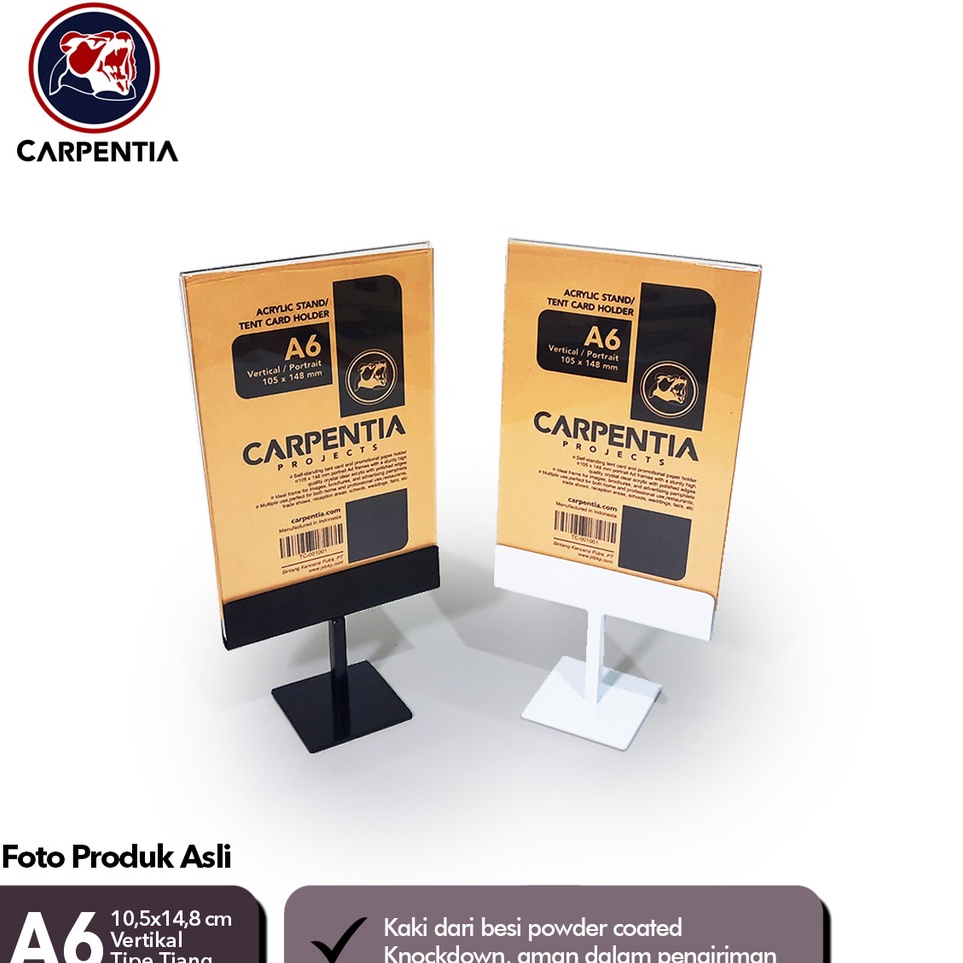 

Carpentia COVE Stand Akrilik Kaki Besi Tiang A6 Vertikal 15x148 cm Display Menu Tent Card Holder Nomor Meja dll