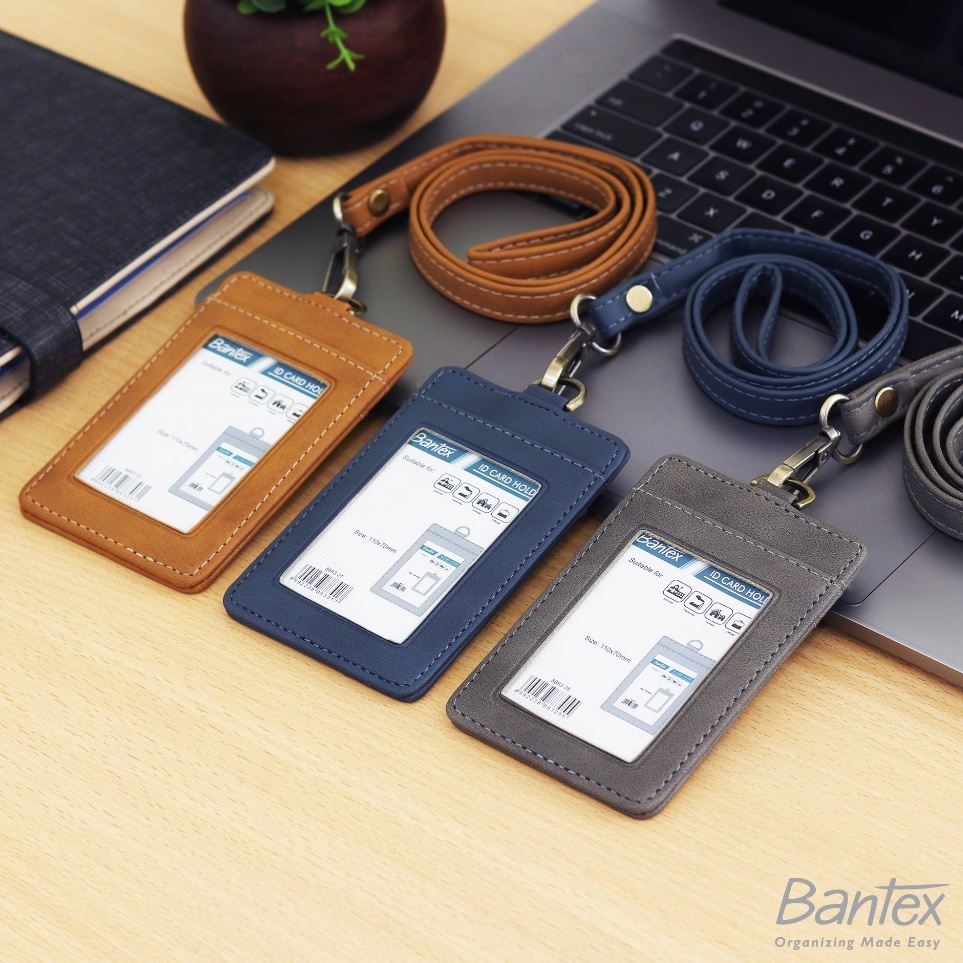 

Bantex Leather Name Tag ID Card Holder Button 8883 Kulit Sintetis Lanyard Tali