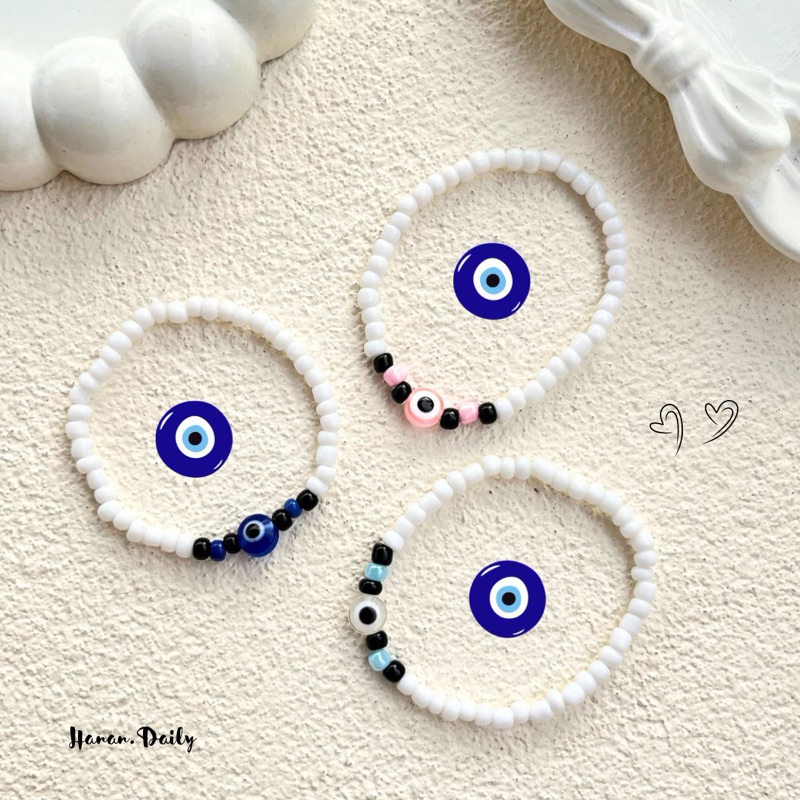 Gelang Manik edisi Eye evil Manik White | Gelang manik simpel Eye evil Blue pink White