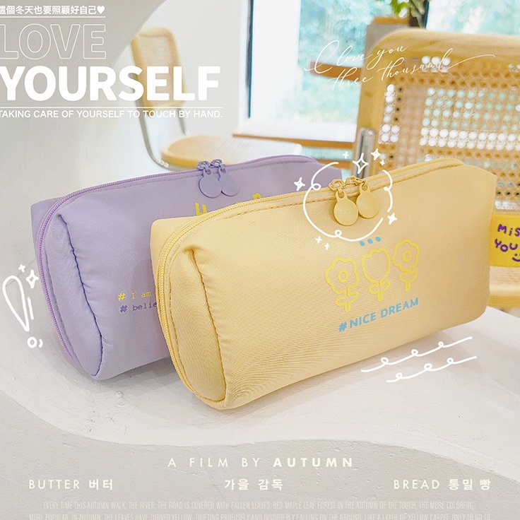 

KENSHO Kotak Pensil Sleting Bahan Satin Velvet Warna Aesthetic Pastel Pencil Case Zipper
