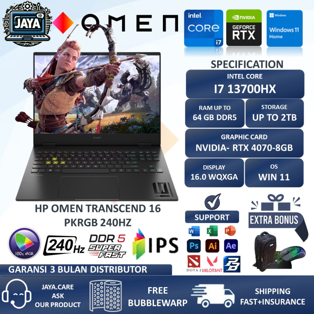 LAPTOP HP OMEN TRANSCEND 16 RTX4070 CORE I7 13700HX 64GB 2TB W11 16.0 WQXGA 240HZ