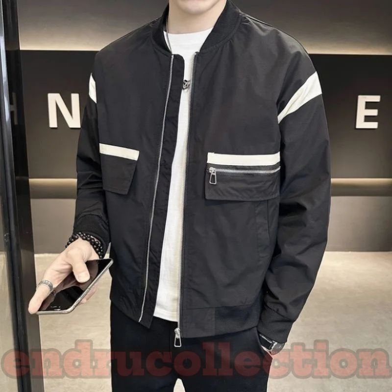 jaket bomber pria variasi list putih/jaket pria formal terbaru
