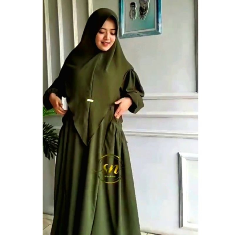 Baju Gamis Syari Set Jilbab Instan Crinkle