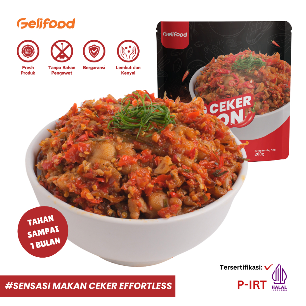 	 Geli Food - Oseng Ceker Mercon Tanpa Tulang Pedas Daun Jeruk Makanan Kemasan 1 Pack 200gr Instant	