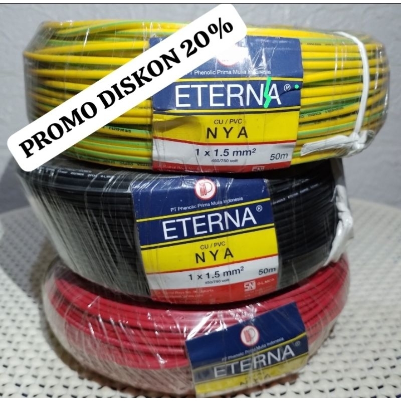 ETERNA KABEL NYA 1 X 1.5 (50M) HITAM KUNING MERAH BIRU GROSIR KAWAT TUNGGAL