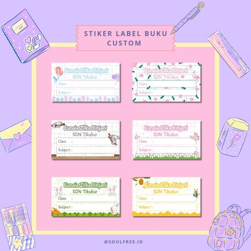 

[40pcs] stiker label mapel custom/stiker label buku/setikel label custom lucu/stiker buku lucu