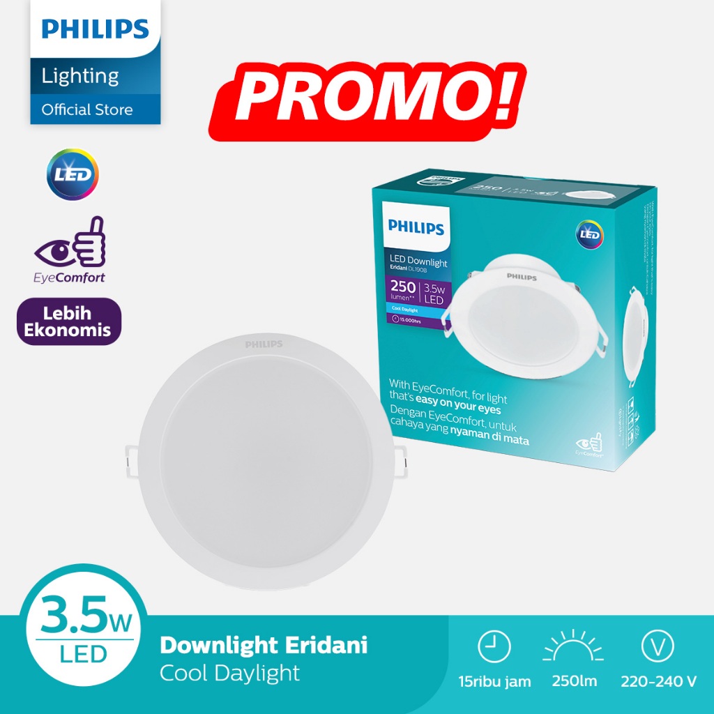 Philips Downlight ERIDANI 080 3.5W 65K WH Recessed LED Putih
