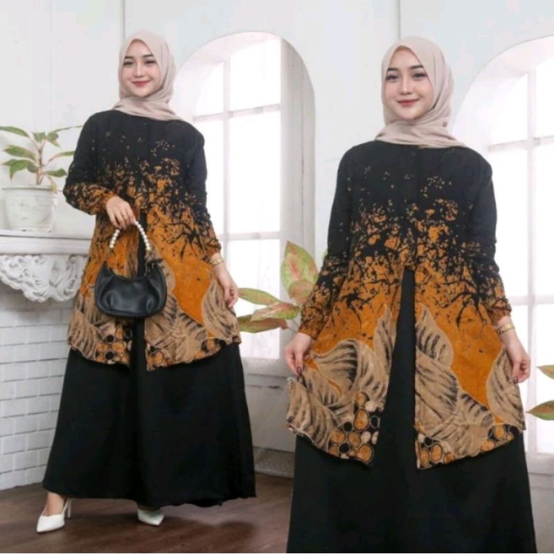 Gamis batik modern terbaru Gamis batik kombinasi polos Dress Muslim Gamis Busui Gamis Kekinian