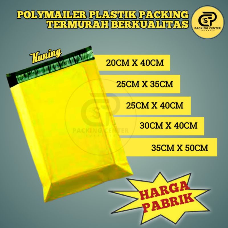 

Plastik Packing / Polymailer Olshop Online Shop PE Warna Kuning Glossy Isi 100Pcs Lem Perekat Termurah Grosir