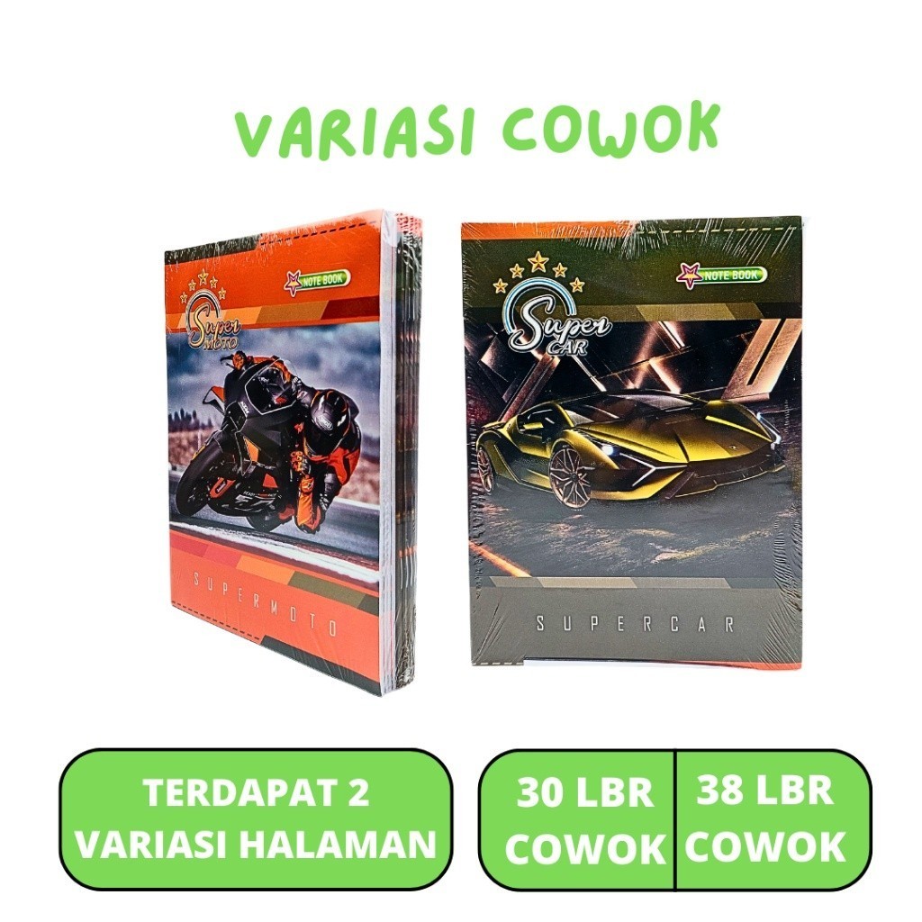 

buku tulis seriti 38 lembar 1 pak isi 10 buku motif cowo