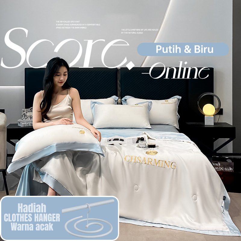 [6.6 Baru] Bedcover Set Tencel Organic 100s Sulaman Mawar bed cover 180x220 Sprei 245x245 Sutra UK H