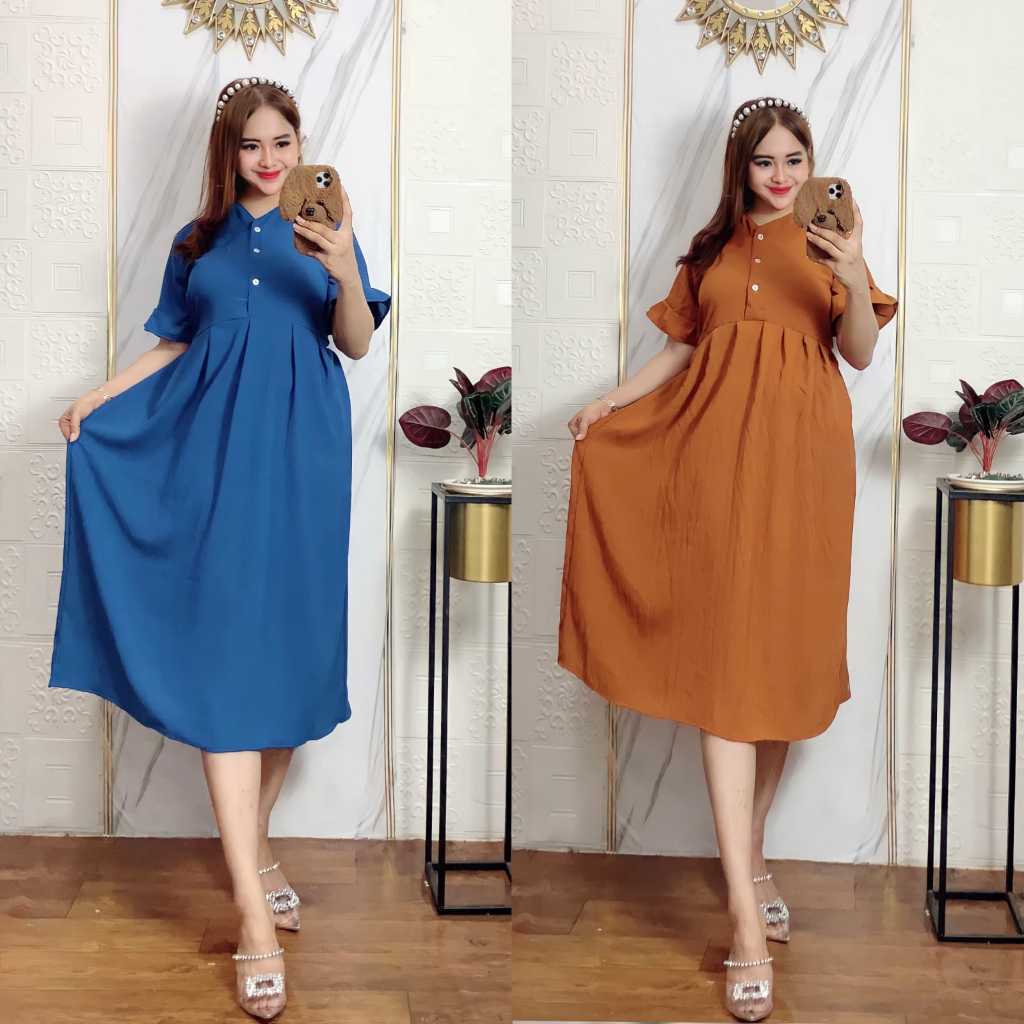 Paket 2 picis Hana Dress Daster Ruffle Midi Home Dress Crinkle