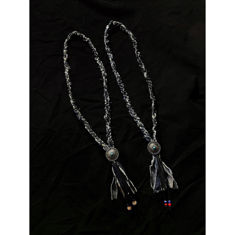 Japanese Boro necklace Denim/Boro tie/ Sashiko Boro/ kalung denim/Selvedge/kalung etnik/beads glass/