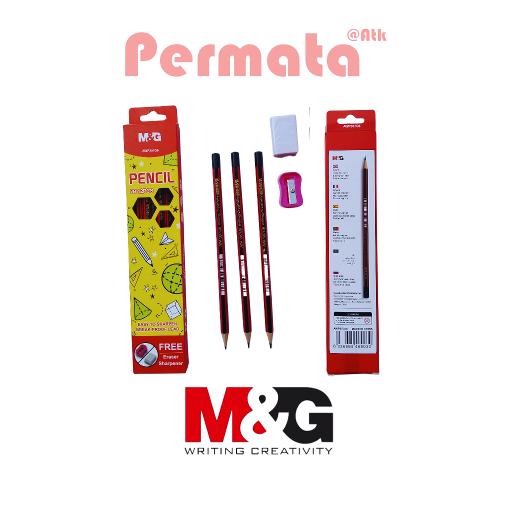 

PENCIL 2B M&G AWP357G6 (1 pack isi 12 pcs) BONUS PENGHAPUS DAN RAUTAN\PENSIL GAMBAR\PENSIL MURAH