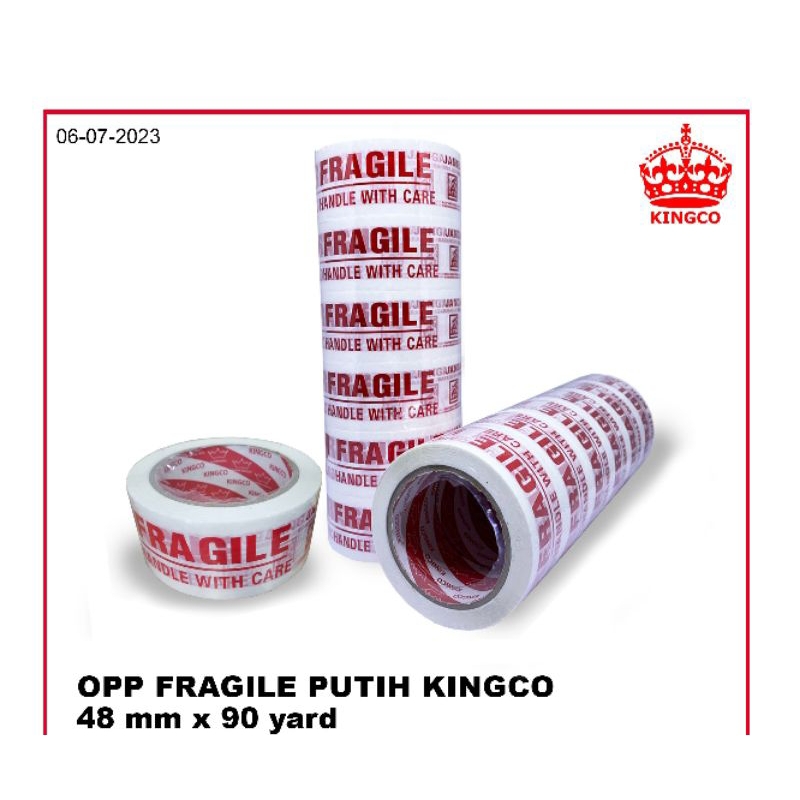 

Isolasi Fragile/ Lakban Fragile/ Fragile Putih/Isolasi Packing /Isolasi paket 48mm x 90yard ukuran asli Kingco