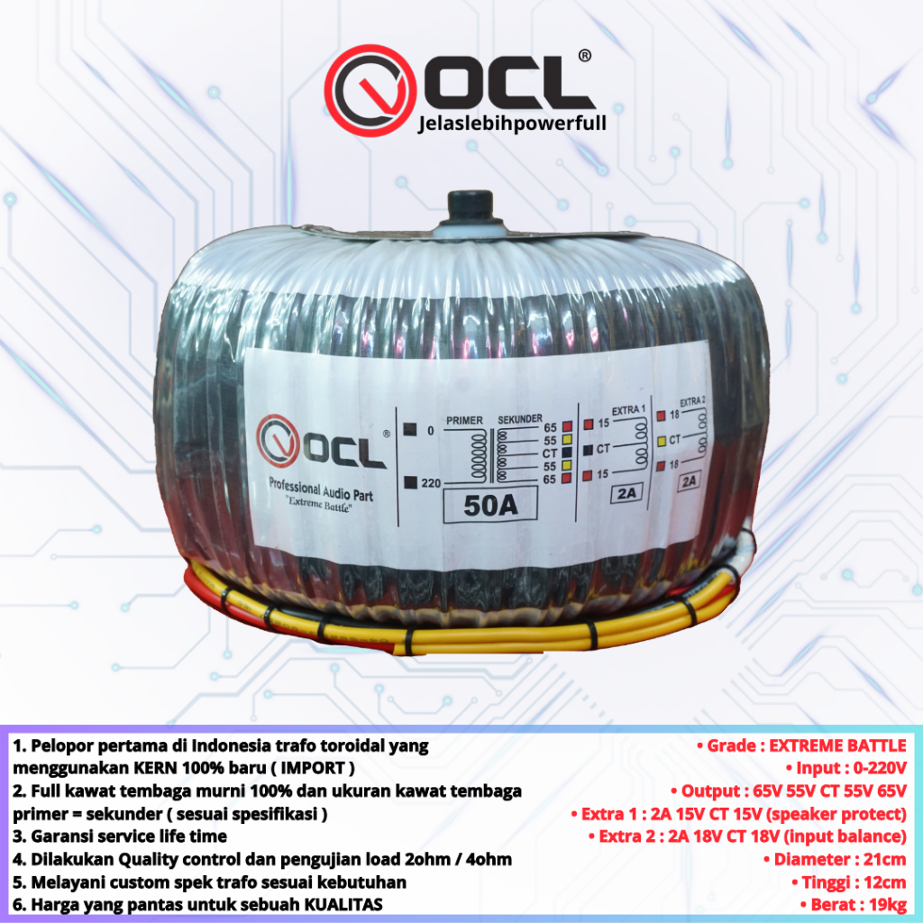 Trafo Toroid Donat OCL 50A CT 65V 55V EXTREME BATTLE