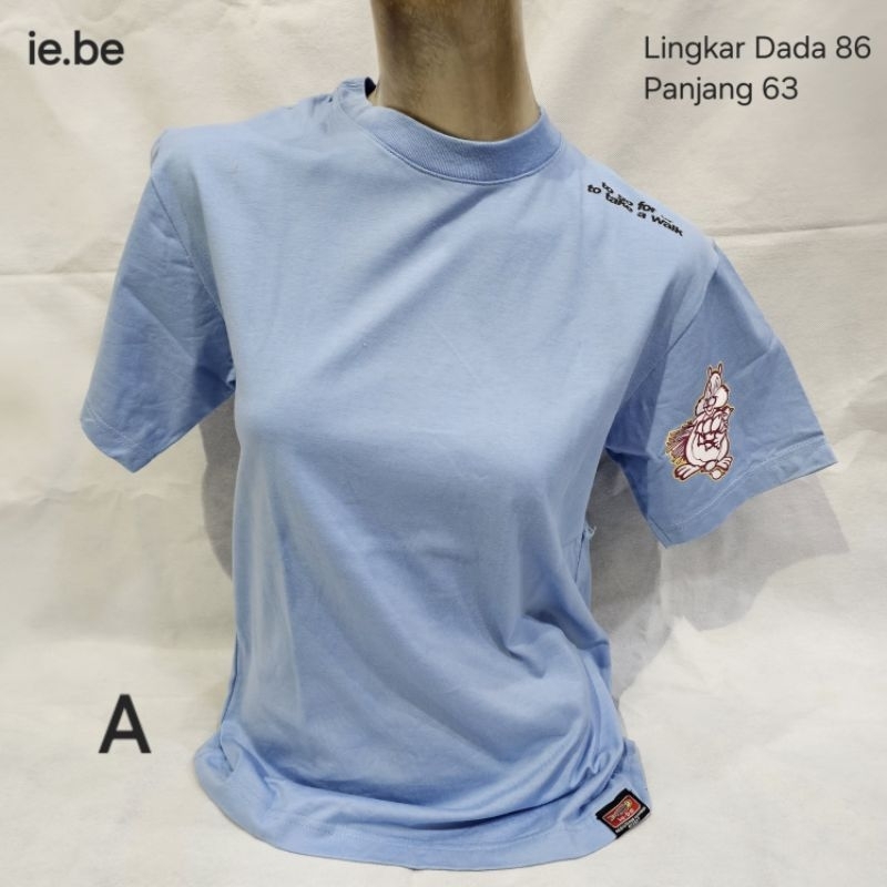 kaos oblong wanita perempuan remaja tinggal satu obral murah bahan halus katun cotton combed merk ie