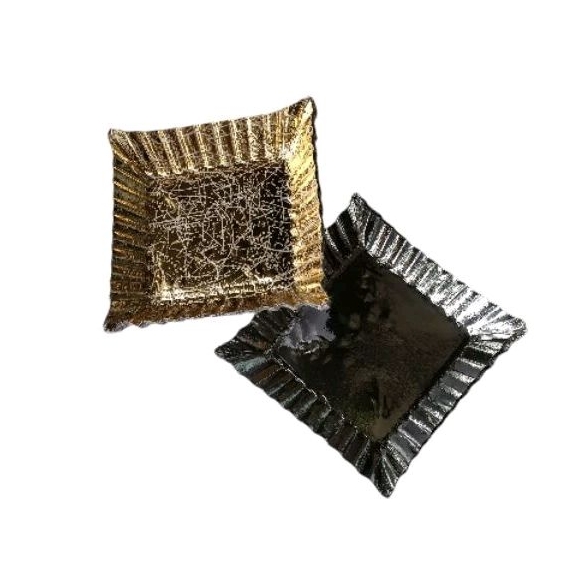 Piring kue ultah kotak / piring ulang tahun emas dan silver/ tempat kue ulang tahun / piring kue ker