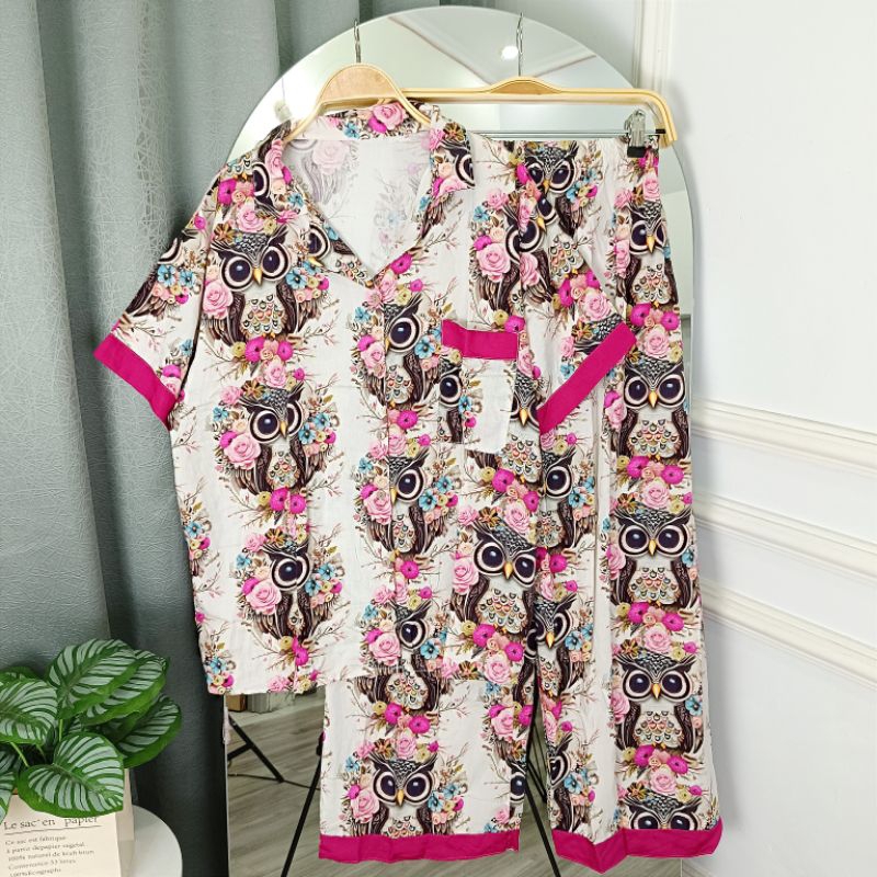 SET DANIA CELANA PANJANG PIYAMA JUMBO BIGSIZE BABYDOLL RAYON PREMIUM VISCOSE SETELAN BUSUI