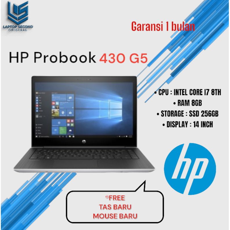HP PROBOOK 430 G5 INTEL CORE I7 GEN8 RAM 8GB/SSD 256GB BERKUALITAS