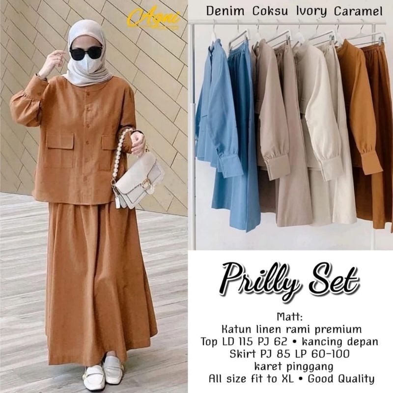 PRILLY SET WANITA // BARANG READY // BAHAN KATUN LINEN RAMI PREMIUM