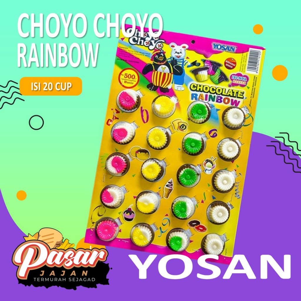 

Yosan Choyo Choyo Coklat Rainbow Pasta Jadul per lembar isi 20 cup