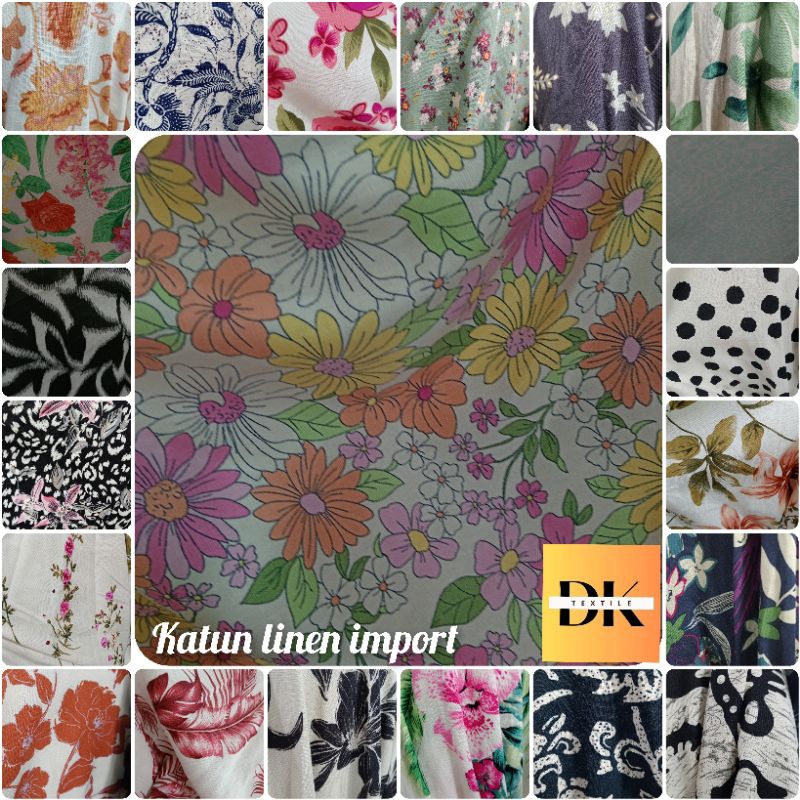 kain katun linen import - bahan cotton linen import motif - barang antik
