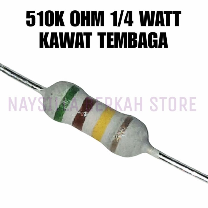 40X RESISTOR 510K OHM 1/4W KAWAT TEMBAGA - RESISTOR METAL OXIDE 510K OHM 1/4W DAPAT 40 PCS