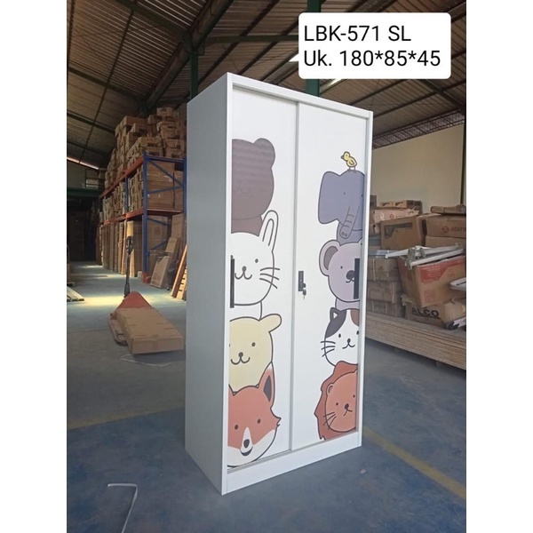 Lemari Baju Besi Sliding LBK-571SL - Lemari Sliding Baju Anak - Lemari Baju Besi Anak - Lemari Anak 