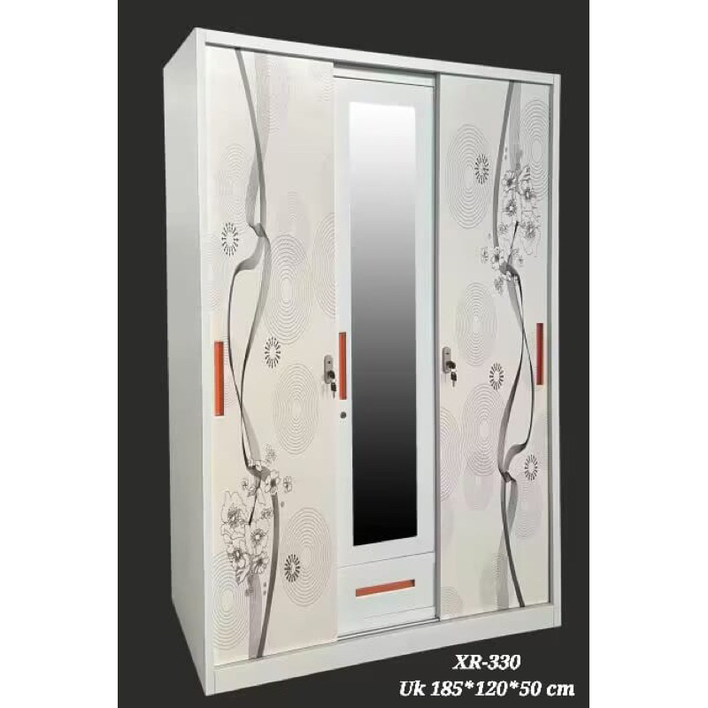 Lemari Baju 3 Pintu XR-330 - Lemari Baju Besi Sliding - Lemari Baju Besi - Lemari Baju Sliding Kaca
