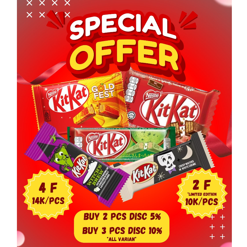 

Kitkat Coklat varian original, matcha, dan limited edition.