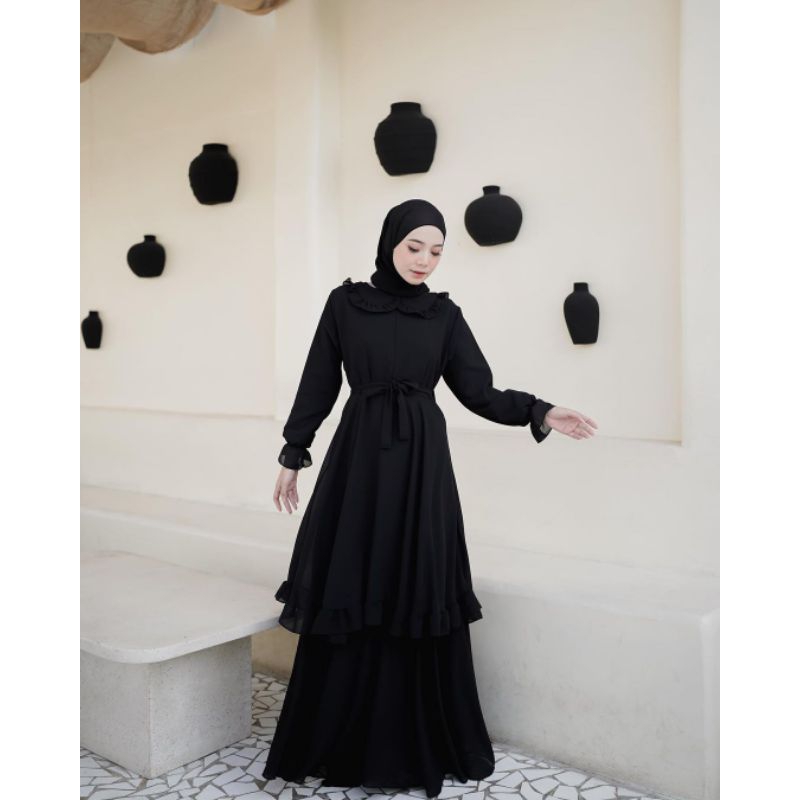 Azima Dress | Gamis Syari Muslim Mewah Hitam Polos Wanita Remaja Kekinian Gamis Cerutty Ukuran M-XL