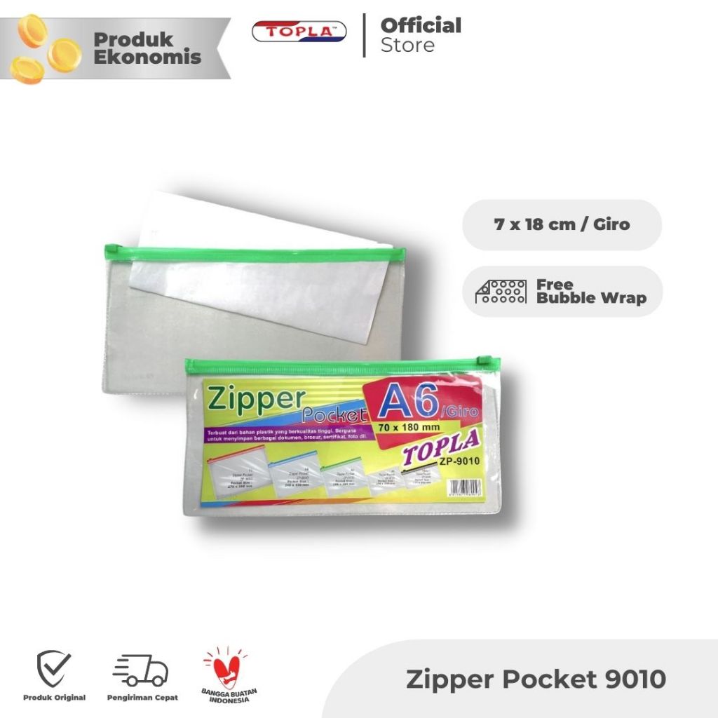 

TOPLA Zipper Pocket Mika 9010 Map Plastik Transparan A6