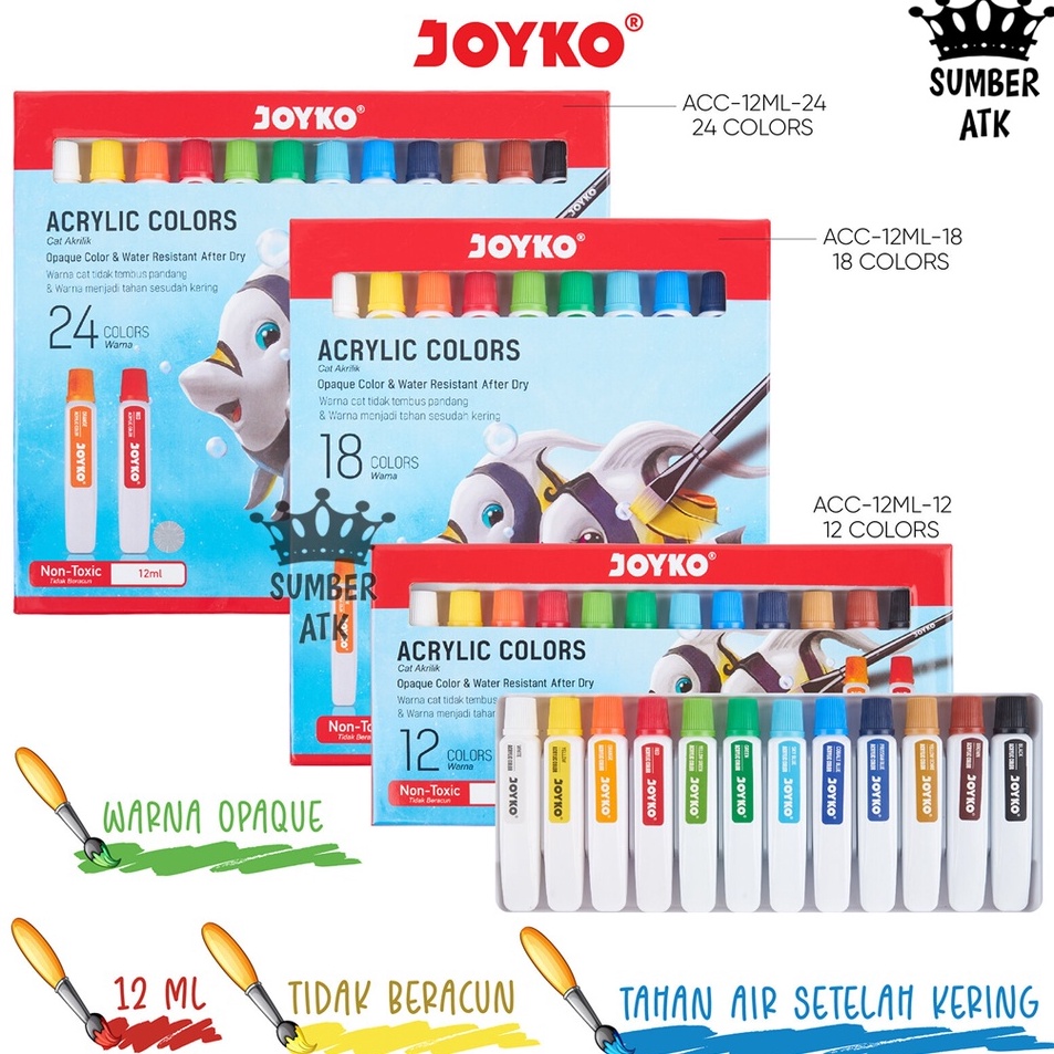 

Cat Akrilik Acrylic Color Joyko ACC12ML 12 18 24 WARNA