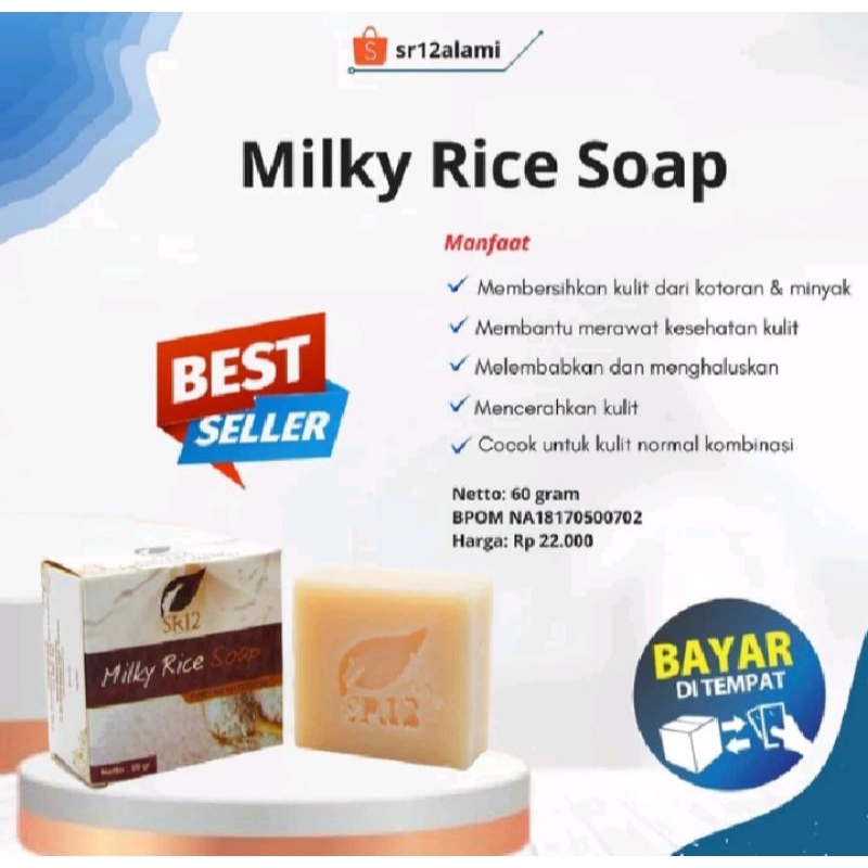 

milky rice soap sr12 sabun herbal sabun muka pembersih wajah kulit kombinasi jerawat 60gr