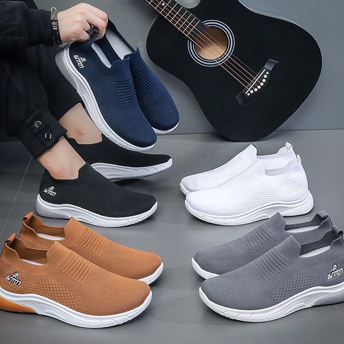 V44859 FREE BOX Sepatu Rajut Pria Sepatu Pria Tanpa Tali Sepatu Sport Pria Olahraga LV558