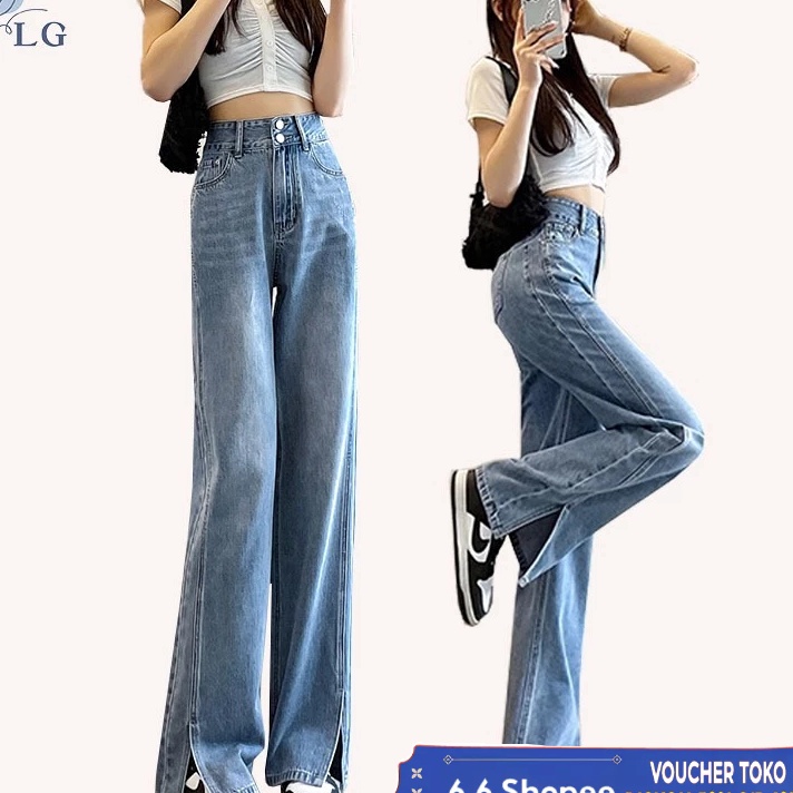 XG34448 Celana jeans wanita celana jeans lurus celana jeans longgar tinggi celana jeans panjang wani