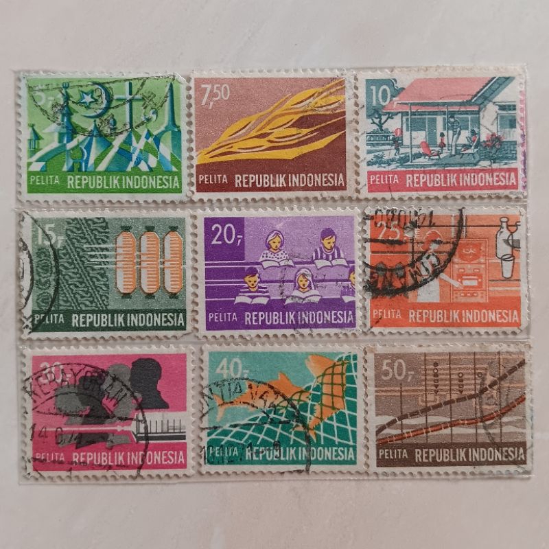 

(AC) Perangko Indonesia Seri Pelita Tahun 1969 Set 9pcs Used