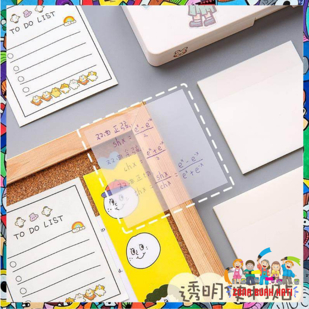 

ZBH Set Kertas Notes Transparan 50 Lembar Label Stickers PET Tahan air dan halus Kertas Memo Kertas Tempel Anti Air Untuk Sekolah