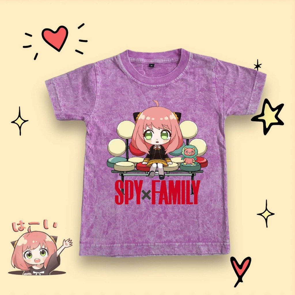Baju Kaos Anak Washed Varian Warna Motif Anya Spx x Family Bahan Premium